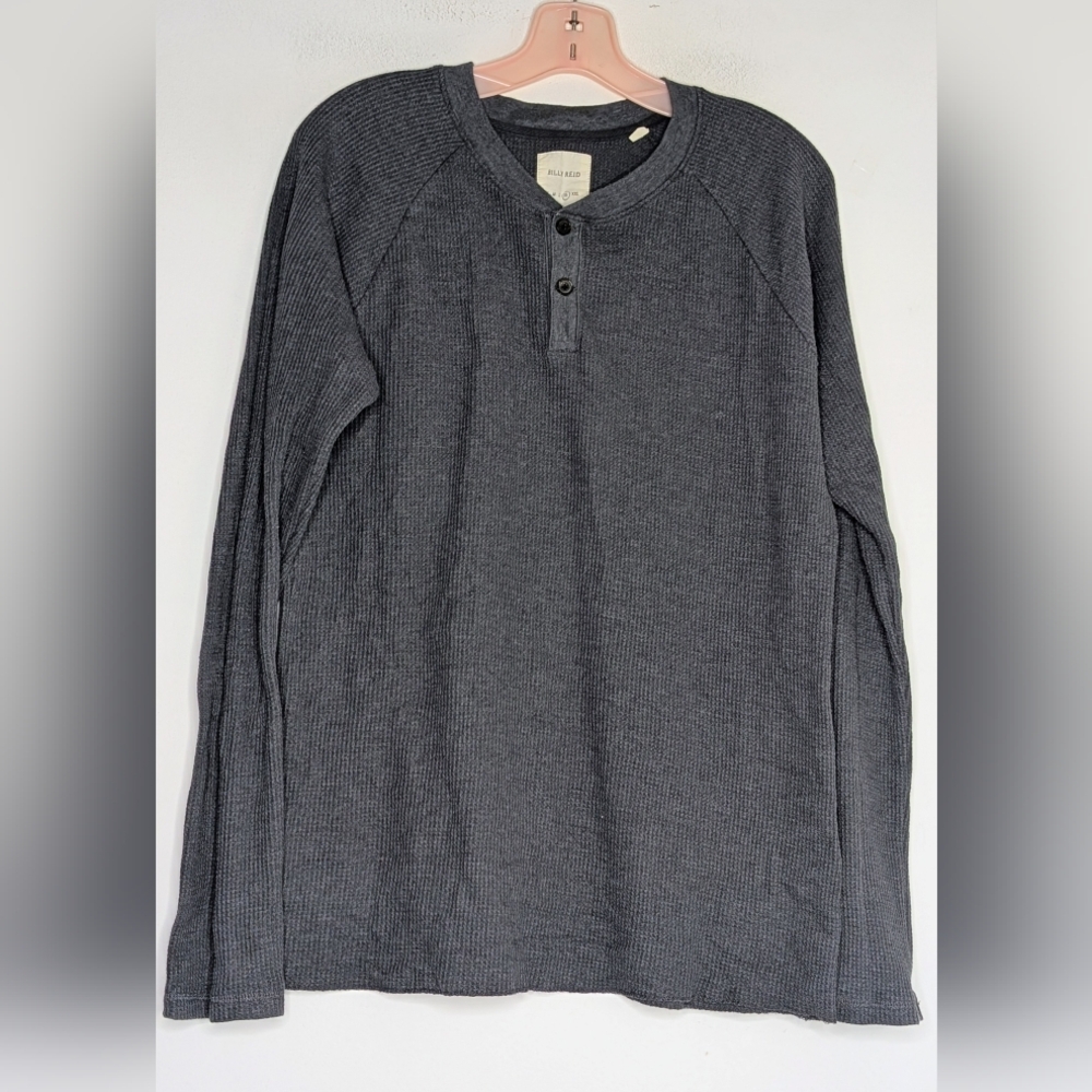 Billy Reid • Slim Fit Waffle Thermal Henley Shirt in Gray Men's Size XL